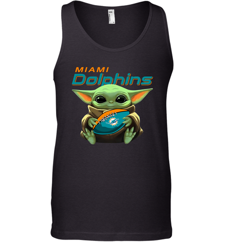 Baby Yoda Loves The Miami Dolphins Star Wars Baby Yoda Hugs Dolphins NFL Mens Tank Top Mens Tank Top / Black / XS Mens Tank Top - VeigarTee