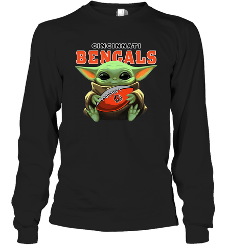 Baby Yoda Loves The Cincinnati Bengals Star Wars Baby Yoda Hugs Bengals NFL Adult Long Sleeve T-Shirt Adult Long Sleeve T-Shirt / Black / S Adult Long Sleeve T-Shirt - VeigarTee