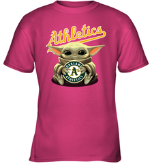 Baby Yoda Hugs Loves The Oakland Athletics Baseball Youth T-Shirt Youth T-Shirt - VeigarTee