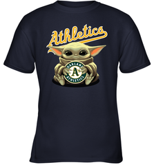Baby Yoda Hugs Loves The Oakland Athletics Baseball Youth T-Shirt Youth T-Shirt - VeigarTee