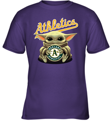 Baby Yoda Hugs Loves The Oakland Athletics Baseball Youth T-Shirt Youth T-Shirt - VeigarTee