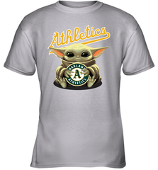 Baby Yoda Hugs Loves The Oakland Athletics Baseball Youth T-Shirt Youth T-Shirt - VeigarTee
