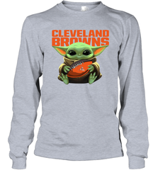 Baby Yoda Loves The Cleveland Browns Star Wars Baby Yoda Hugs Browns NFL Adult Long Sleeve T-Shirt Adult Long Sleeve T-Shirt - VeigarTee