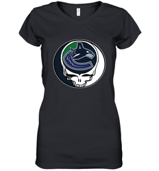Vancouver Canucks Grateful Dead Steal Your Face Hockey NHL Womens V-Neck T-Shirt