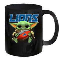 Baby Yoda Loves The Detroit Lions Star Wars Baby Yoda Hugs Lions NFL Ceramic Mug 11oz Ceramic Mug 11oz - VeigarTee