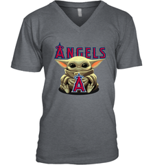 Baby Yoda Hugs Loves The Los Angeles Angels Baseball Mens V-Neck T-Shirt Mens V-Neck T-Shirt - VeigarTee