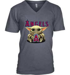 Baby Yoda Hugs Loves The Los Angeles Angels Baseball Mens V-Neck T-Shirt Mens V-Neck T-Shirt - VeigarTee