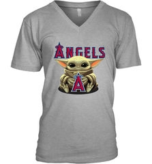 Baby Yoda Hugs Loves The Los Angeles Angels Baseball Mens V-Neck T-Shirt Mens V-Neck T-Shirt - VeigarTee