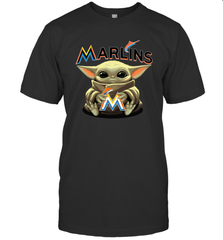 Baby Yoda Hugs Loves The Miami Marlins Baseball Mens T-Shirt Mens T-Shirt - VeigarTee