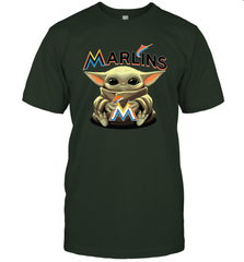 Baby Yoda Hugs Loves The Miami Marlins Baseball Mens T-Shirt Mens T-Shirt - VeigarTee
