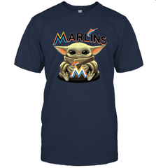 Baby Yoda Hugs Loves The Miami Marlins Baseball Mens T-Shirt Mens T-Shirt - VeigarTee