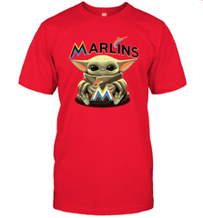 Baby Yoda Hugs Loves The Miami Marlins Baseball Mens T-Shirt Mens T-Shirt - VeigarTee