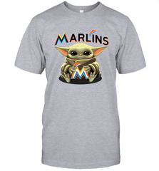 Baby Yoda Hugs Loves The Miami Marlins Baseball Mens T-Shirt Mens T-Shirt - VeigarTee