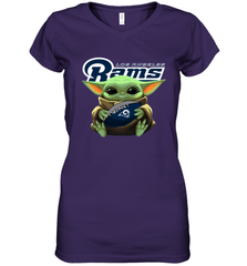 Baby Yoda Loves The Los Angeles Rams Star Wars Baby Yoda Hugs Rams NFL Womens V-Neck T-Shirt Womens V-Neck T-Shirt - VeigarTee