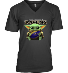 Baby Yoda Loves The Baltimore Ravens Star Wars Baby Yoda Hugs Ravens NFL Mens V-Neck T-Shirt Mens V-Neck T-Shirt - VeigarTee