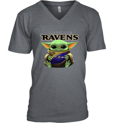 Baby Yoda Loves The Baltimore Ravens Star Wars Baby Yoda Hugs Ravens NFL Mens V-Neck T-Shirt Mens V-Neck T-Shirt - VeigarTee