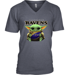 Baby Yoda Loves The Baltimore Ravens Star Wars Baby Yoda Hugs Ravens NFL Mens V-Neck T-Shirt Mens V-Neck T-Shirt - VeigarTee