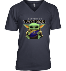 Baby Yoda Loves The Baltimore Ravens Star Wars Baby Yoda Hugs Ravens NFL Mens V-Neck T-Shirt Mens V-Neck T-Shirt - VeigarTee