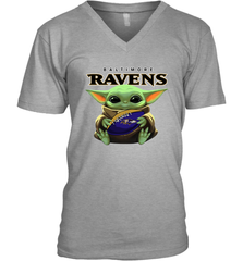 Baby Yoda Loves The Baltimore Ravens Star Wars Baby Yoda Hugs Ravens NFL Mens V-Neck T-Shirt Mens V-Neck T-Shirt - VeigarTee