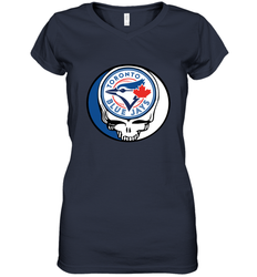 Toronto Blue Jays Grateful Dead Steal Your Face Baseball Womens V-Neck T-Shirt