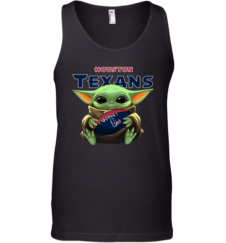Baby Yoda Loves The Houston Texans Star Wars Baby Yoda Hugs Texans NFL Mens Tank Top Mens Tank Top / Black / XS Mens Tank Top - VeigarTee