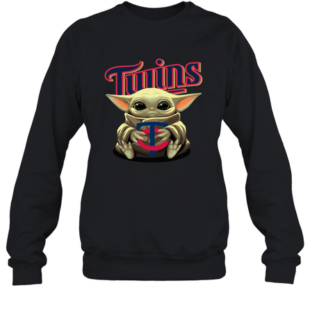 Baby Yoda Hugs Loves The Minnesota Twins Baseball Adult Sweatshirt Adult Sweatshirt / Black / S Adult Sweatshirt - VeigarTee
