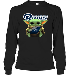 Baby Yoda Loves The Los Angeles Rams Star Wars Baby Yoda Hugs Rams NFL Adult Long Sleeve T-Shirt