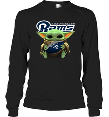 Baby Yoda Loves The Los Angeles Rams Star Wars Baby Yoda Hugs Rams NFL Adult Long Sleeve T-Shirt Adult Long Sleeve T-Shirt - VeigarTee