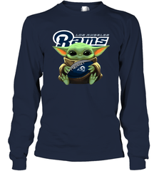 Baby Yoda Loves The Los Angeles Rams Star Wars Baby Yoda Hugs Rams NFL Adult Long Sleeve T-Shirt Adult Long Sleeve T-Shirt - VeigarTee