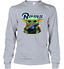 Baby Yoda Loves The Los Angeles Rams Star Wars Baby Yoda Hugs Rams NFL Adult Long Sleeve T-Shirt Adult Long Sleeve T-Shirt - VeigarTee