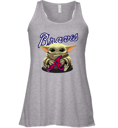 Baby Yoda Hugs Loves The Atlanta Braves Baseball Womens Racerback Tank Top