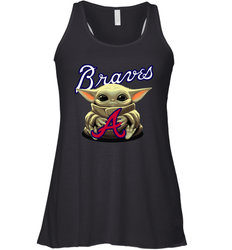 Baby Yoda Hugs Loves The Atlanta Braves Baseball Womens Racerback Tank Top