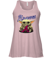 Baby Yoda Hugs Loves The Atlanta Braves Baseball Womens Racerback Tank Top Womens Racerback Tank Top - VeigarTee