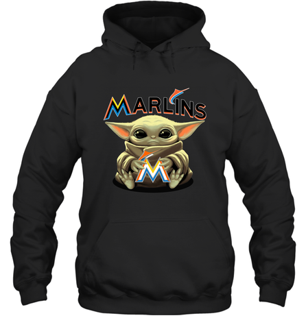 Baby Yoda Hugs Loves The Miami Marlins Baseball Adult Hoodie Sweatshirt Adult Hoodie Sweatshirt / Black / S Adult Hoodie Sweatshirt - VeigarTee