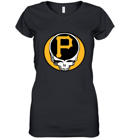 Pittsburgh Pirates Grateful Dead Steal Your Face Baseball Womens V-Neck T-Shirt Womens V-Neck T-Shirt / Black / S Womens V-Neck T-Shirt - VeigarTee