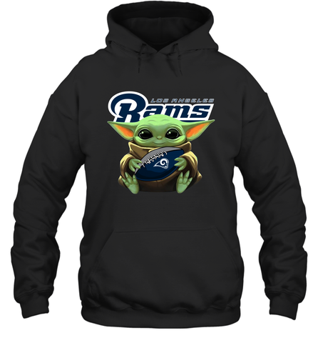 Baby Yoda Loves The Los Angeles Rams Star Wars Baby Yoda Hugs Rams NFL Adult Hoodie Sweatshirt Adult Hoodie Sweatshirt / Black / S Adult Hoodie Sweatshirt - VeigarTee
