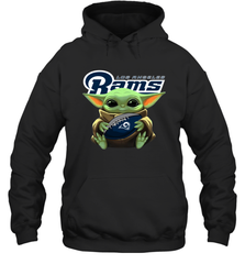 Baby Yoda Loves The Los Angeles Rams Star Wars Baby Yoda Hugs Rams NFL Adult Hoodie Sweatshirt Adult Hoodie Sweatshirt - VeigarTee