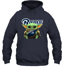 Baby Yoda Loves The Los Angeles Rams Star Wars Baby Yoda Hugs Rams NFL Adult Hoodie Sweatshirt Adult Hoodie Sweatshirt - VeigarTee
