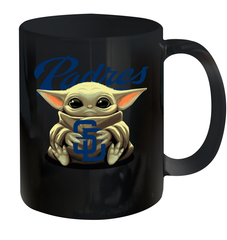Baby Yoda Hugs Loves The San Diego Padres Baseball Ceramic Mug 11oz Ceramic Mug 11oz - VeigarTee