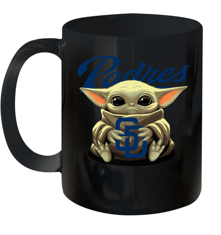 Baby Yoda Hugs Loves The San Diego Padres Baseball Ceramic Mug 11oz Ceramic Mug 11oz / Black / 11oz Ceramic Mug 11oz - VeigarTee