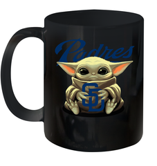 Baby Yoda Hugs Loves The San Diego Padres Baseball Ceramic Mug 11oz Ceramic Mug 11oz - VeigarTee