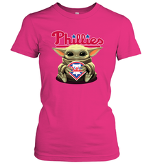 Baby Yoda Hugs Loves The Philadelphia Phillies Baseball Womens T-Shirt Womens T-Shirt - VeigarTee