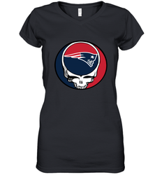 New England Patriots Grateful Dead Steal Your Face NFL Football Womens V-Neck T-Shirt