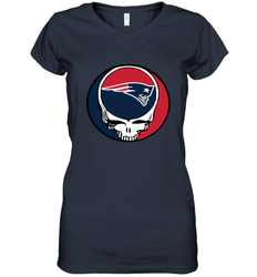 New England Patriots Grateful Dead Steal Your Face NFL Football Womens V-Neck T-Shirt