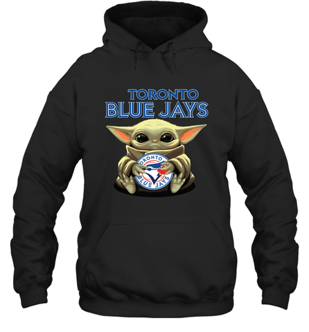 Baby Yoda Hugs Loves The Toronto Blue Jays Baseball Adult Hoodie Sweatshirt Adult Hoodie Sweatshirt / Black / S Adult Hoodie Sweatshirt - VeigarTee