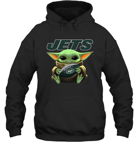 Baby Yoda Loves The New York Jets Star Wars Baby Yoda Hugs Jets NFL Adult Hoodie Sweatshirt Adult Hoodie Sweatshirt / Black / S Adult Hoodie Sweatshirt - VeigarTee