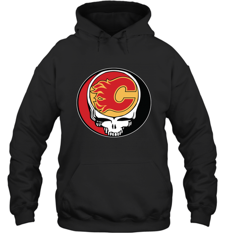 Calgary Flames Grateful Dead Steal Your Face Hockey NHL Adult Hoodie Sweatshirt Adult Hoodie Sweatshirt / Black / S Adult Hoodie Sweatshirt - VeigarTee