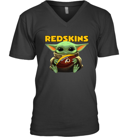 Baby Yoda Loves The Washington Redskins Star Wars Baby Yoda Hugs Redskins NFL Mens V-Neck T-Shirt Mens V-Neck T-Shirt / Black / S Mens V-Neck T-Shirt - VeigarTee