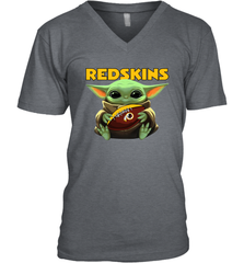 Baby Yoda Loves The Washington Redskins Star Wars Baby Yoda Hugs Redskins NFL Mens V-Neck T-Shirt Mens V-Neck T-Shirt - VeigarTee