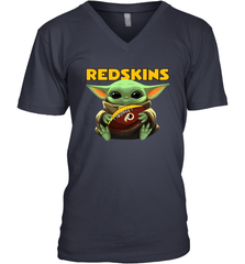 Baby Yoda Loves The Washington Redskins Star Wars Baby Yoda Hugs Redskins NFL Mens V-Neck T-Shirt Mens V-Neck T-Shirt - VeigarTee